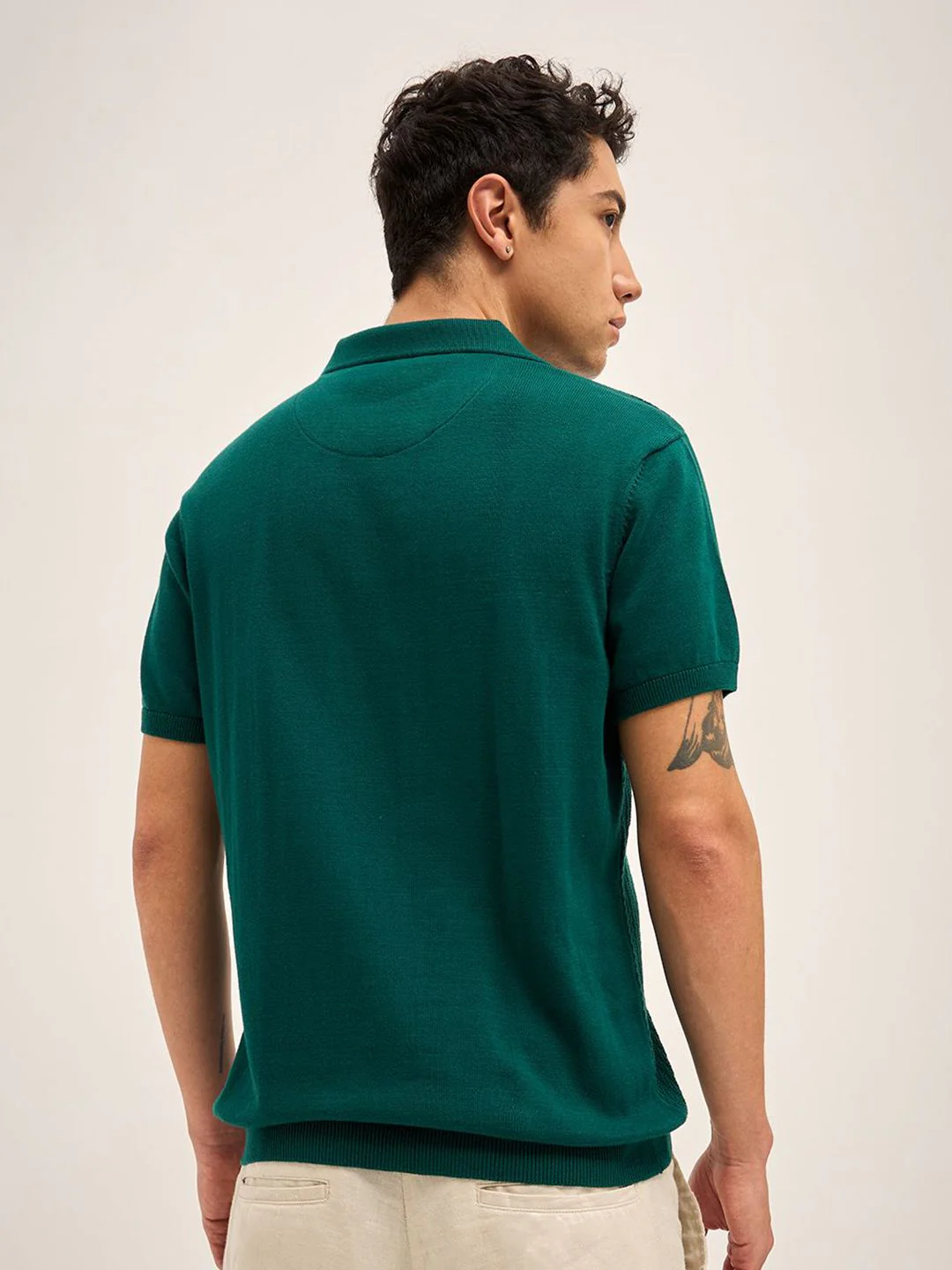 THE BEAR HOUSE Men Self Design Polo Collar Cotton T-shirt - Image 5