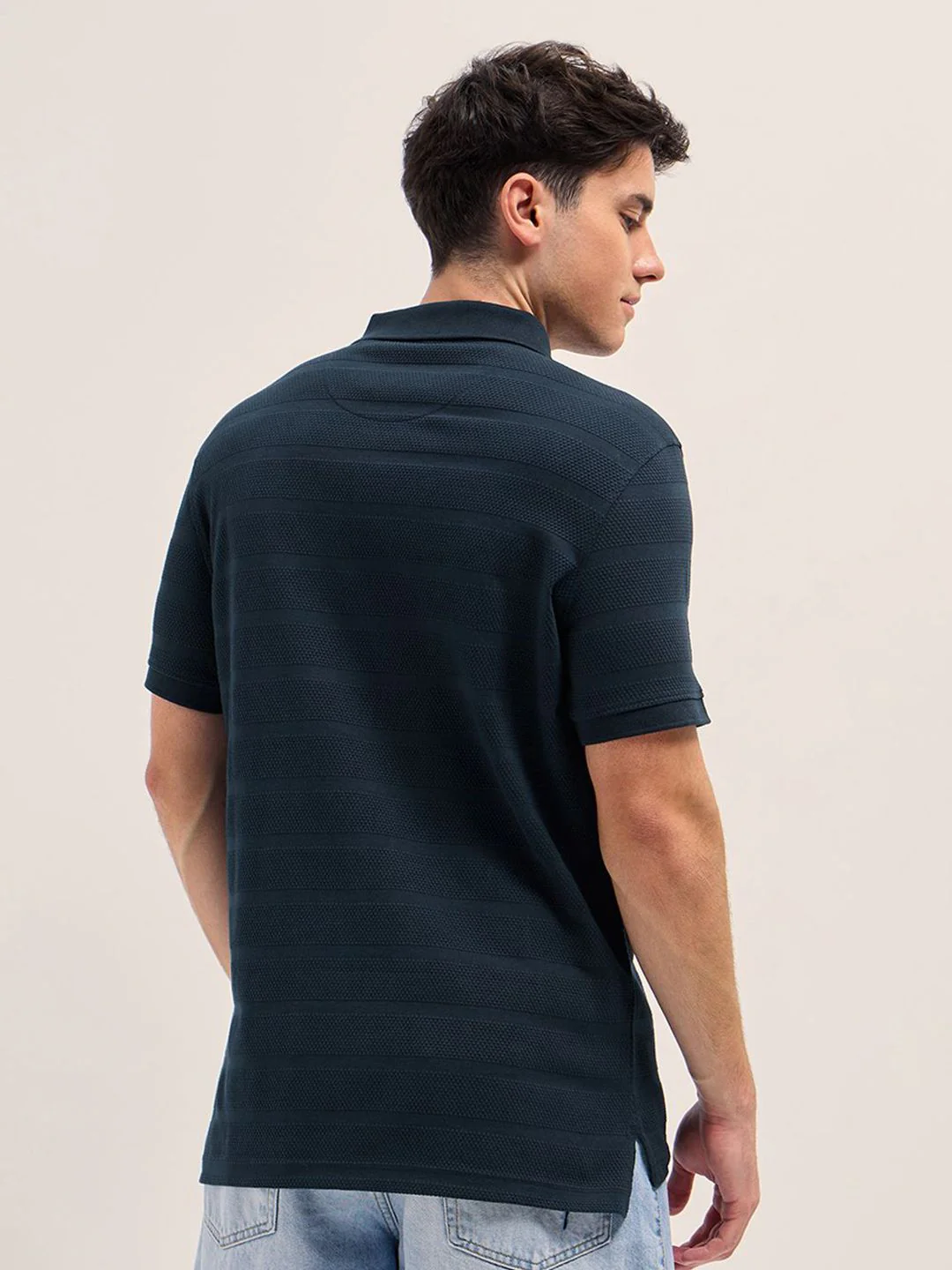 THE BEAR HOUSE Men Self Design Polo Collar Cotton T-shirt - Image 5