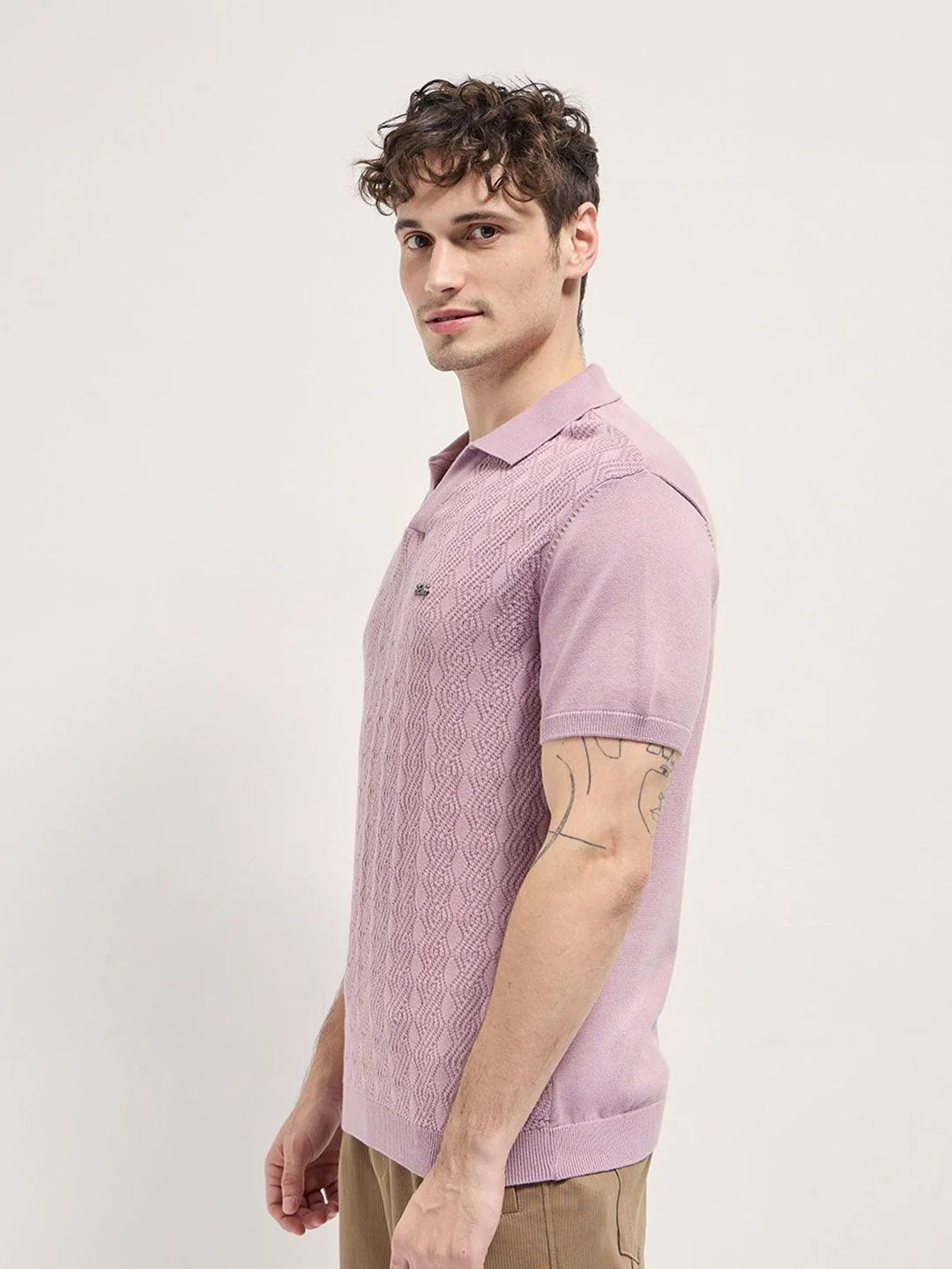 THE BEAR HOUSE Men Self Design Polo Collar Cotton T-shirt - Image 3