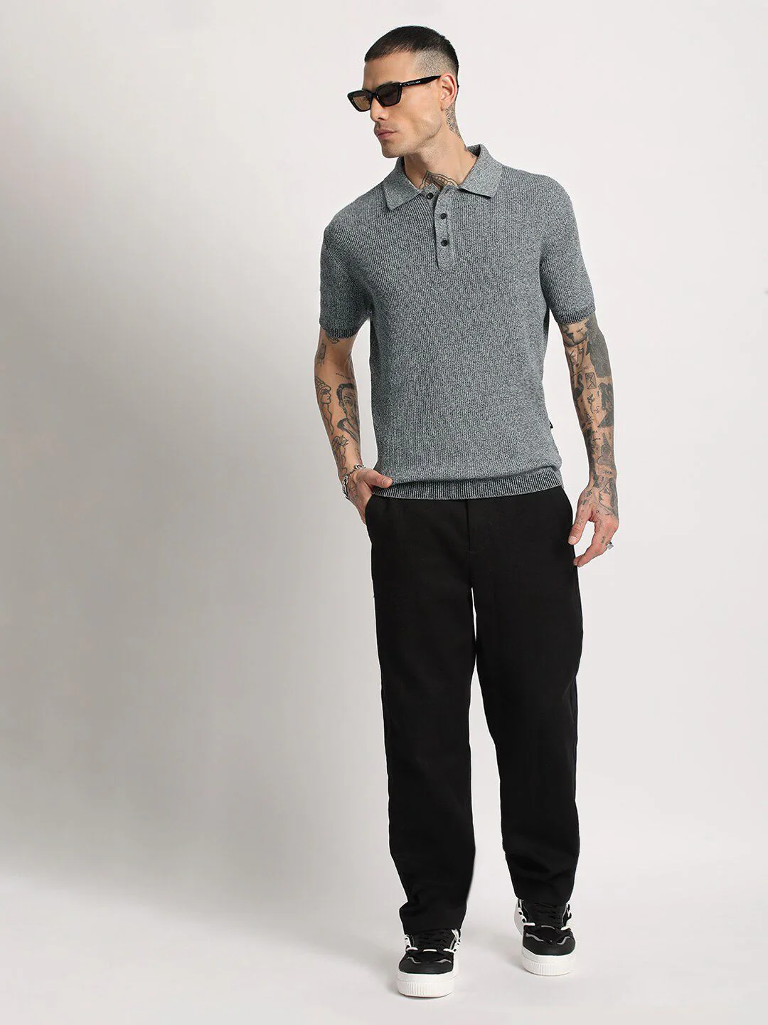 THE BEAR HOUSE Men Self Designed Regular Fit Pure Cotton Polo Collar T-Shirt - Image 6