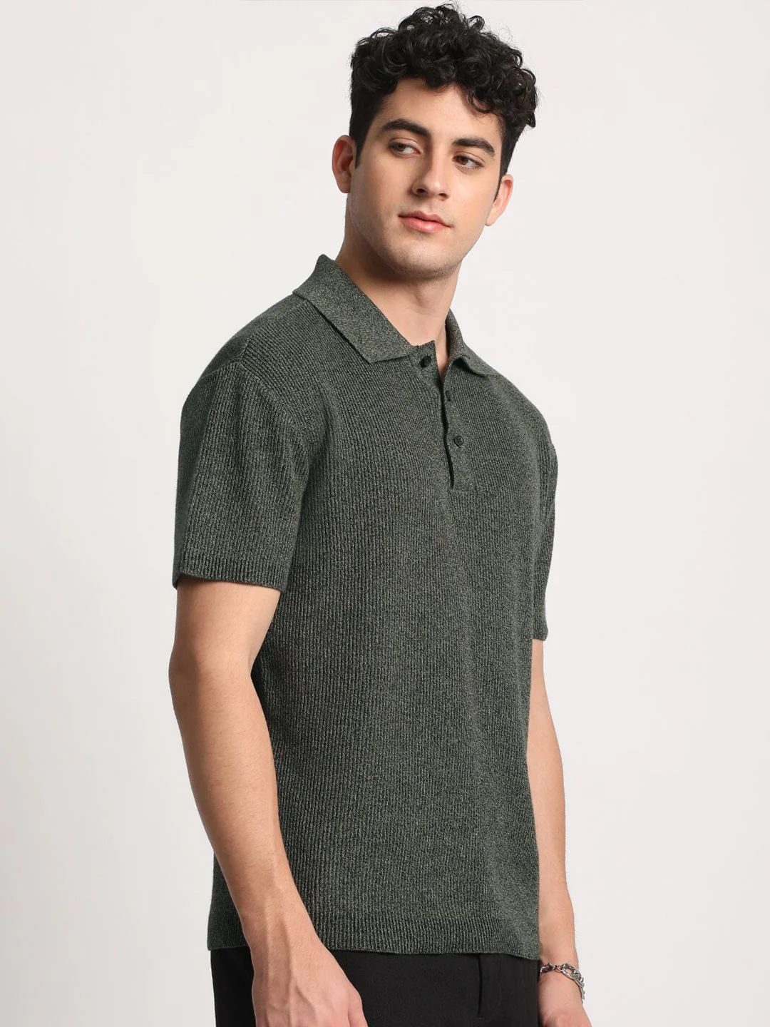 THE BEAR HOUSE Men Self Designed Regular Fit Cotton Polo Collar T-Shirt - Image 5