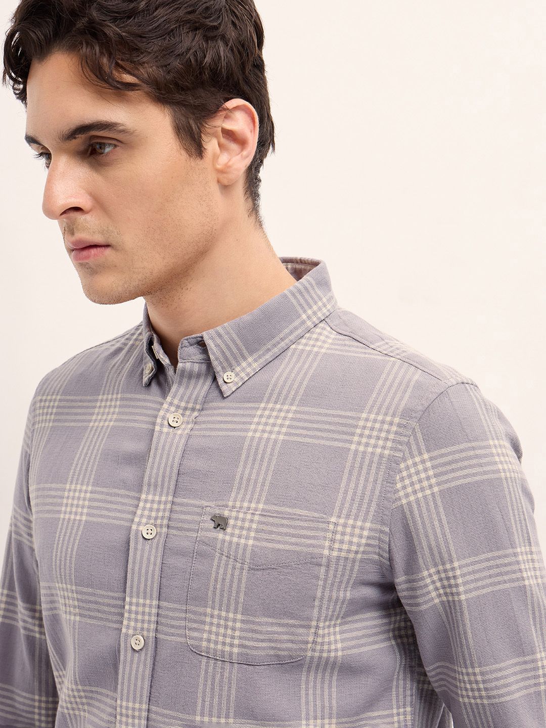 THE BEAR HOUSE Button-Down Collar Checked Cotton Casual Shirt - Image 2