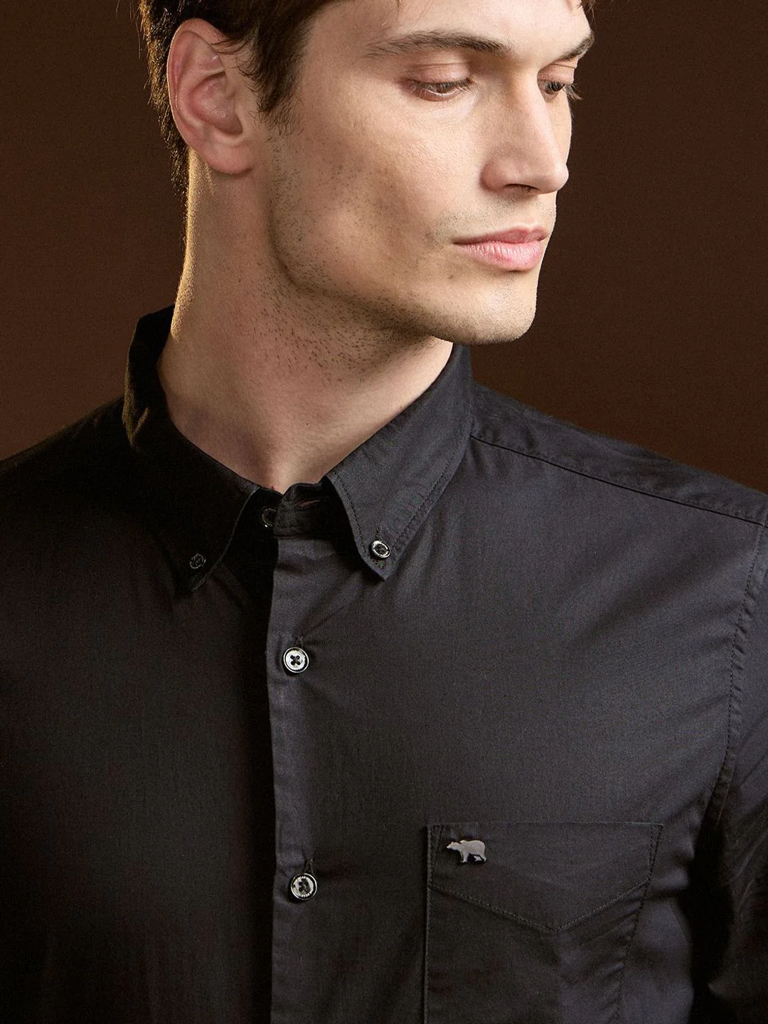 THE BEAR HOUSE Men Slim Fit Button-Down Collar Solid Cotton Formal Shirt - Image 2