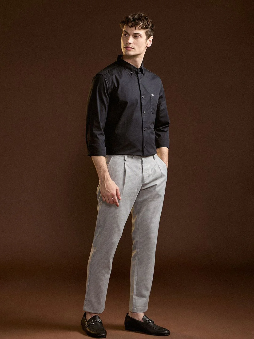 THE BEAR HOUSE Men Slim Fit Button-Down Collar Solid Cotton Formal Shirt - Image 4
