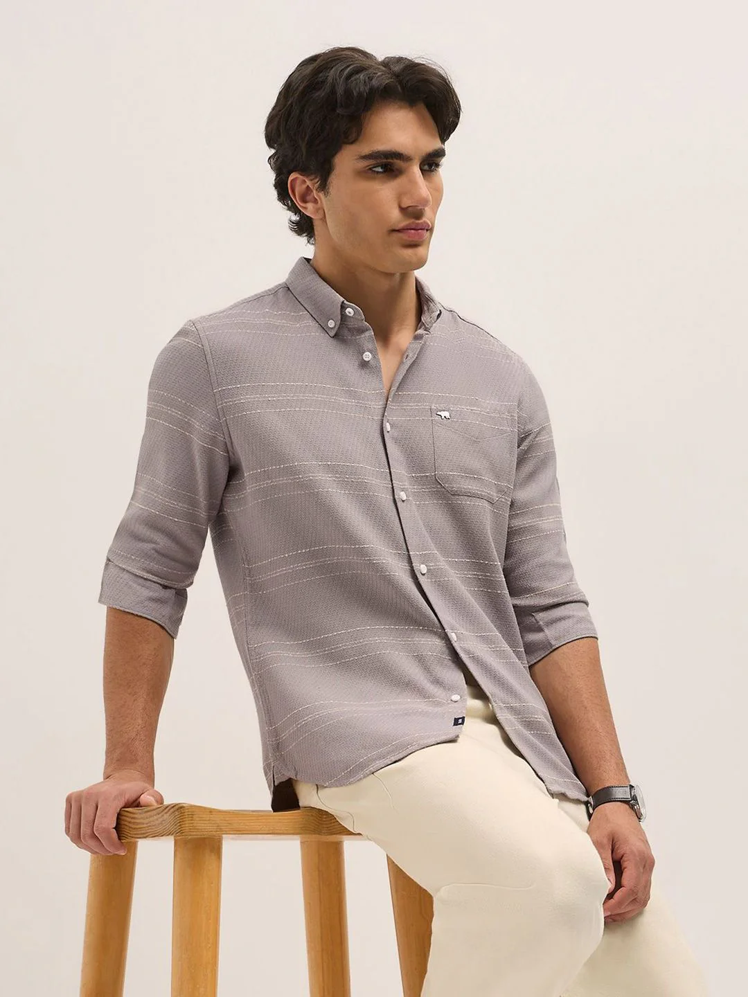THE BEAR HOUSE Men Slim Fit Horizontal Stripes Opaque Striped Casual Shirt