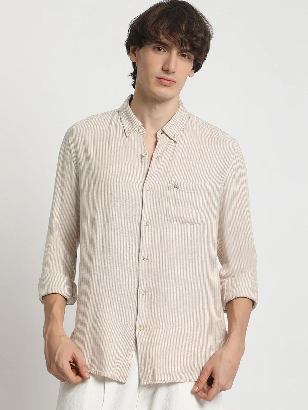 THE BEAR HOUSE Men Slim Fit Striped Casual Pure Cotton Shirt - Image 2