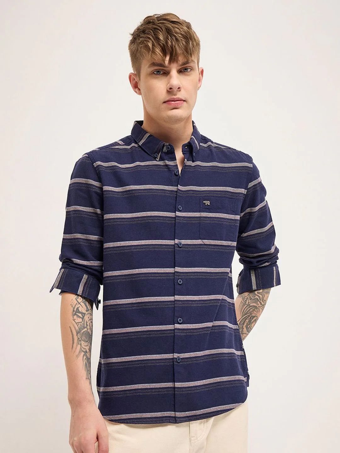THE BEAR HOUSE Men Slim Fit Striped Casual Shirt - Image 2