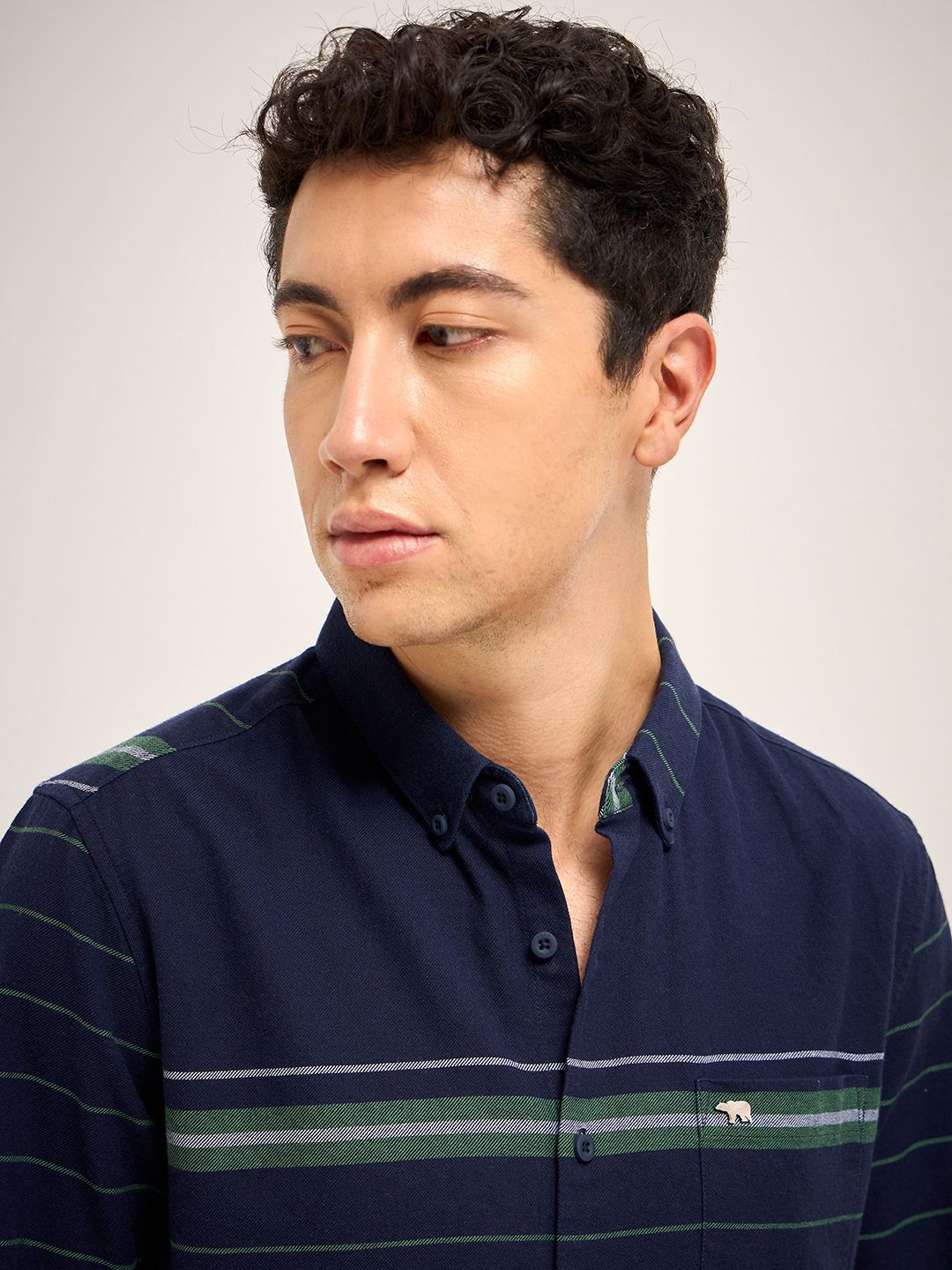 THE BEAR HOUSE Pure Cotton Slim Fit Striped Casual Shirt - Image 2