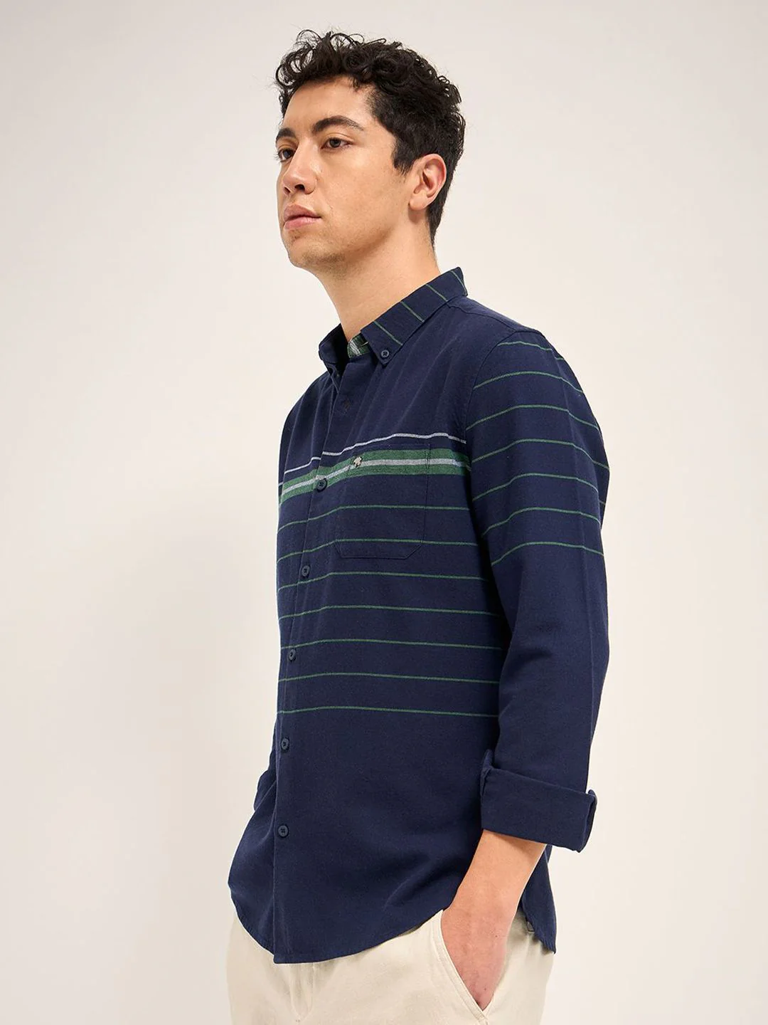 THE BEAR HOUSE Pure Cotton Slim Fit Striped Casual Shirt - Image 3