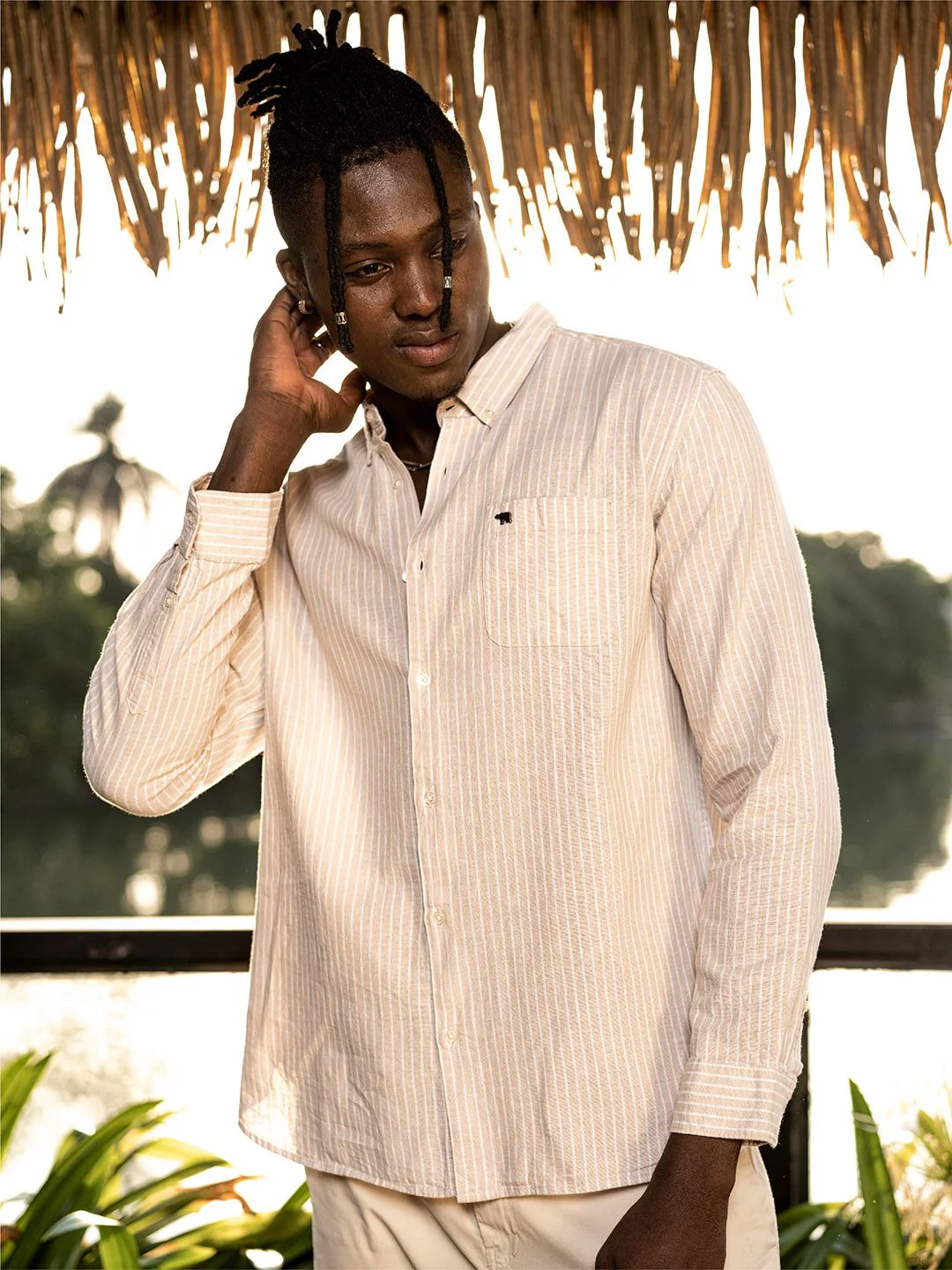THE BEAR HOUSE Men Slim Fit Striped Cotton-Linen Casual Shirt - Image 7