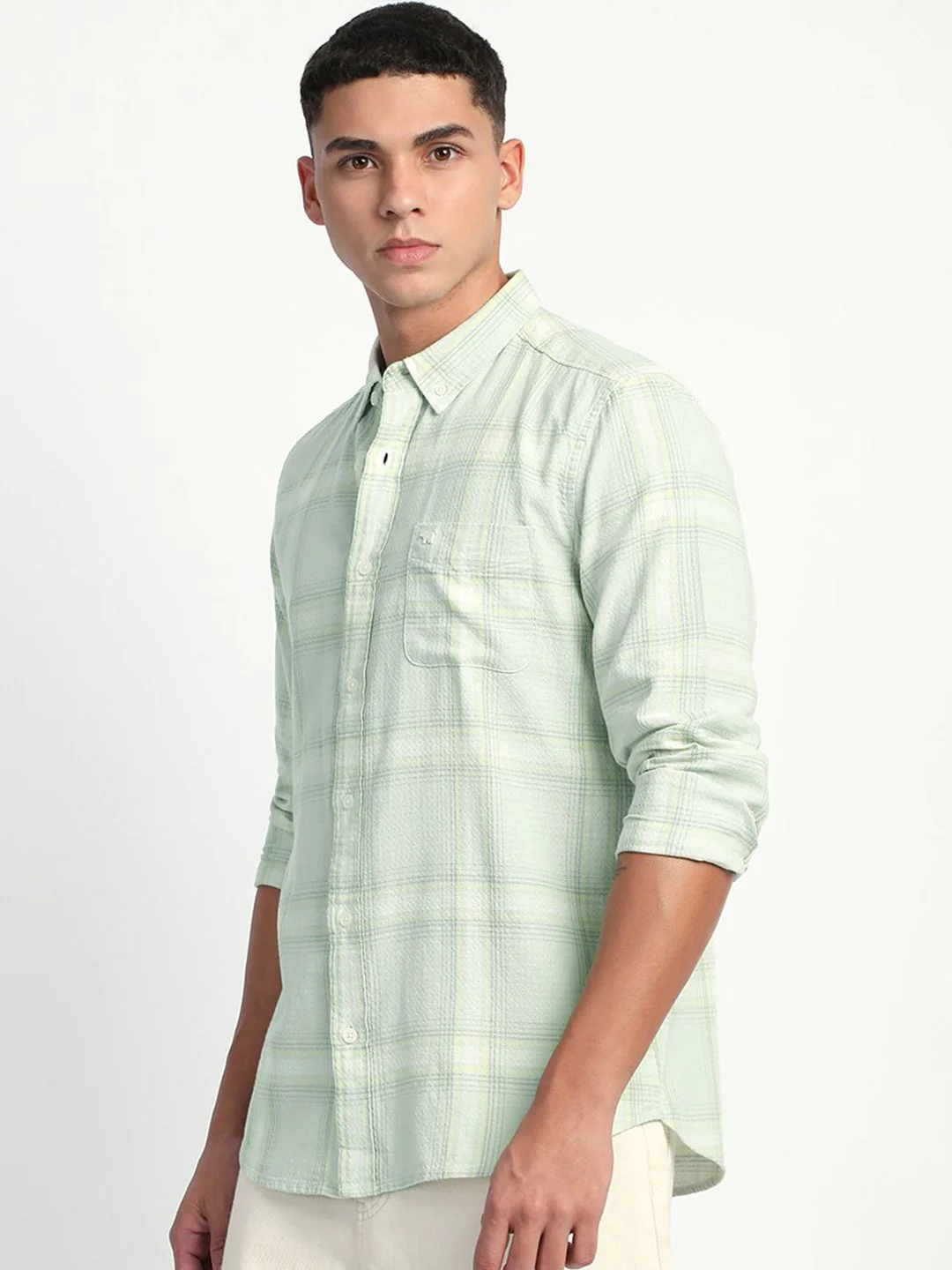 THE BEAR HOUSE Men Slim Fit Windowpane Checks Opaque Pure Cotton Casual Shirt - Image 5
