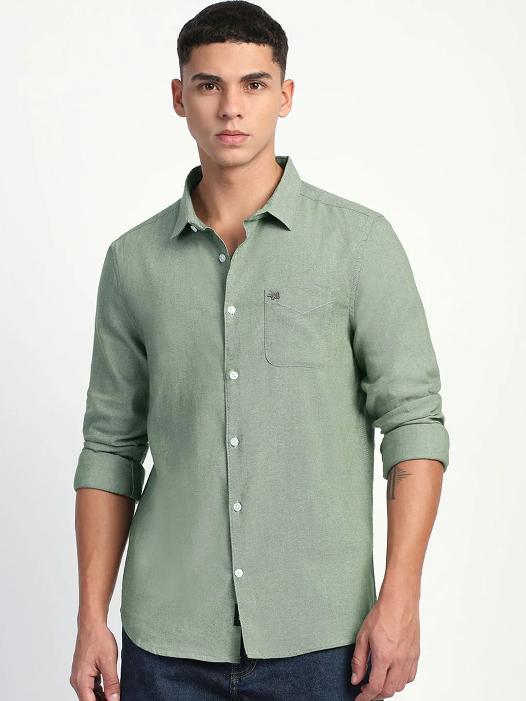 THE BEAR HOUSE Men Solid Cotton Slim Fit Casual Shirt - Image 2