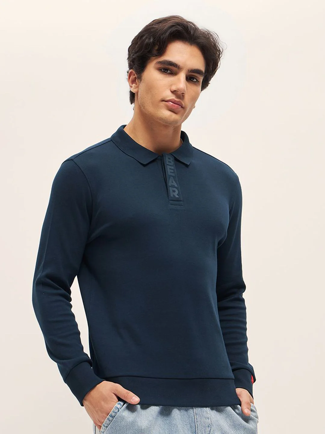 THE BEAR HOUSE Solid Polo Collar Pure Cotton Slim Fit T-shirt - Image 5