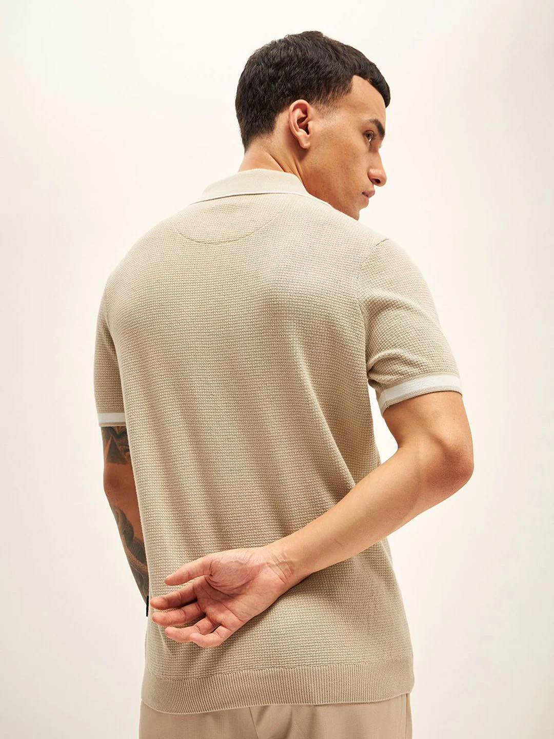 THE BEAR HOUSE Men Solid Polo Collar Cotton T-shirt - Image 5