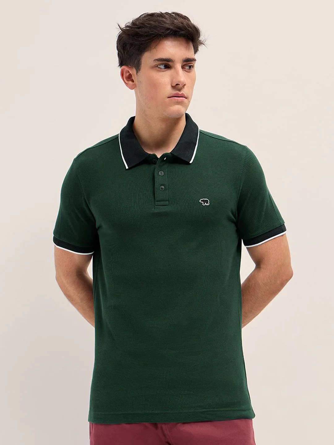 THE BEAR HOUSE Men Solid Polo Collar Cotton T-shirt - Image 2
