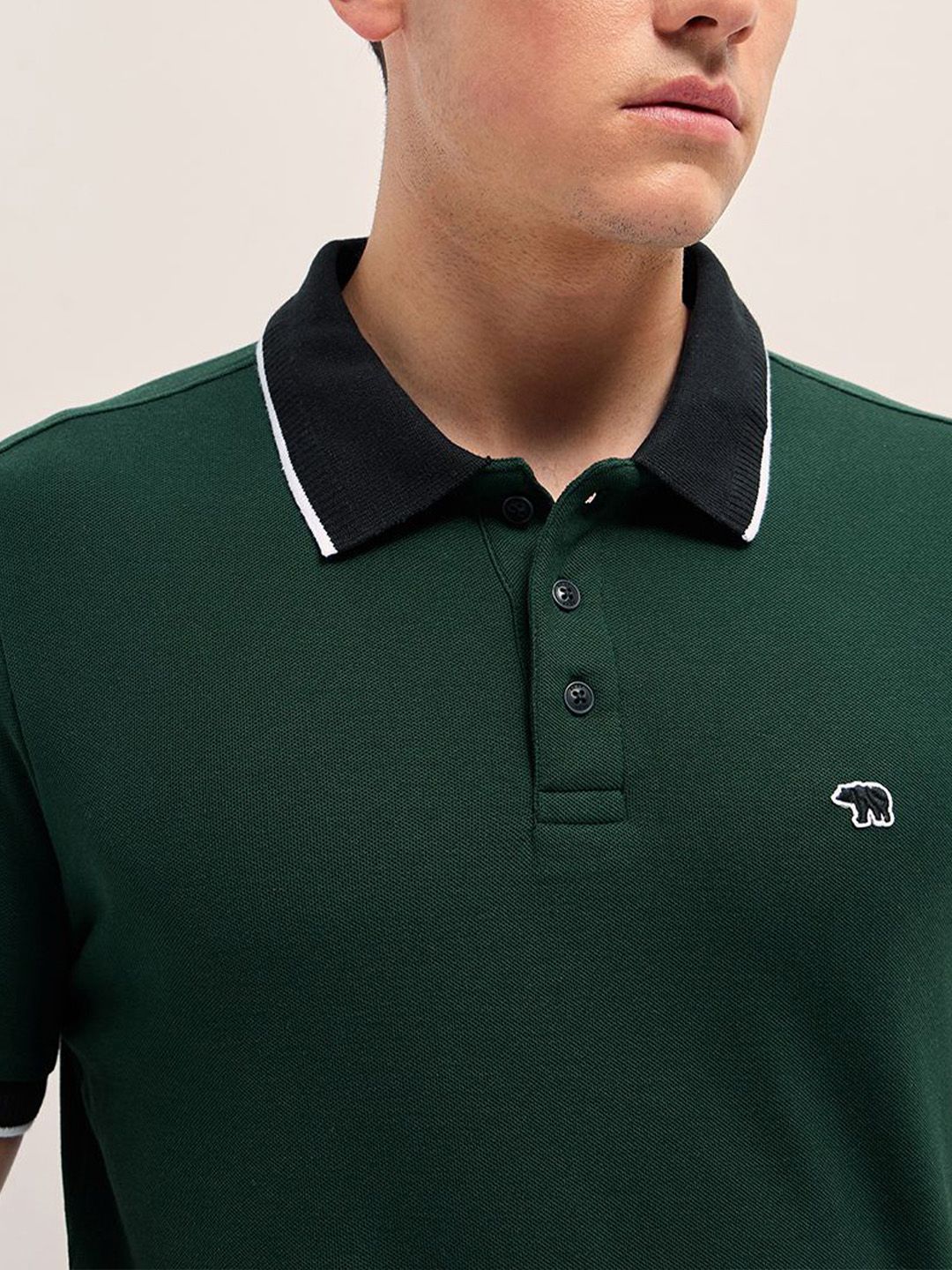 THE BEAR HOUSE Men Solid Polo Collar Cotton T-shirt - Image 3