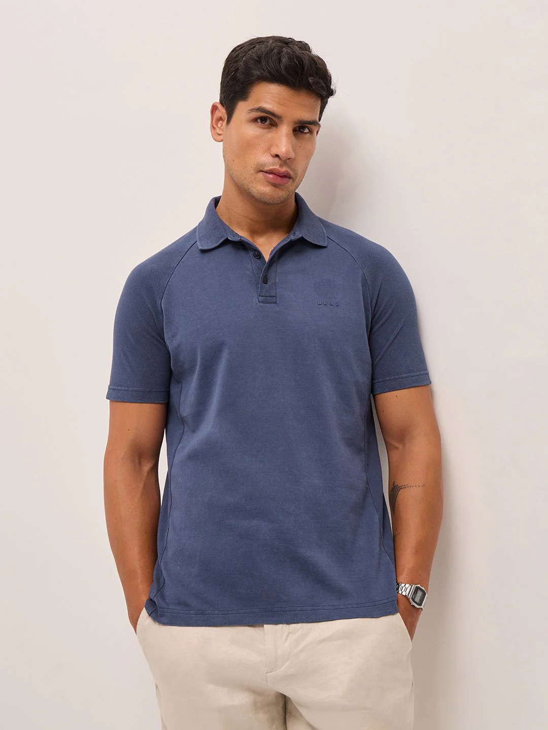 THE BEAR HOUSE Men Solid Polo Collar Pure Cotton T-shirt - Image 6