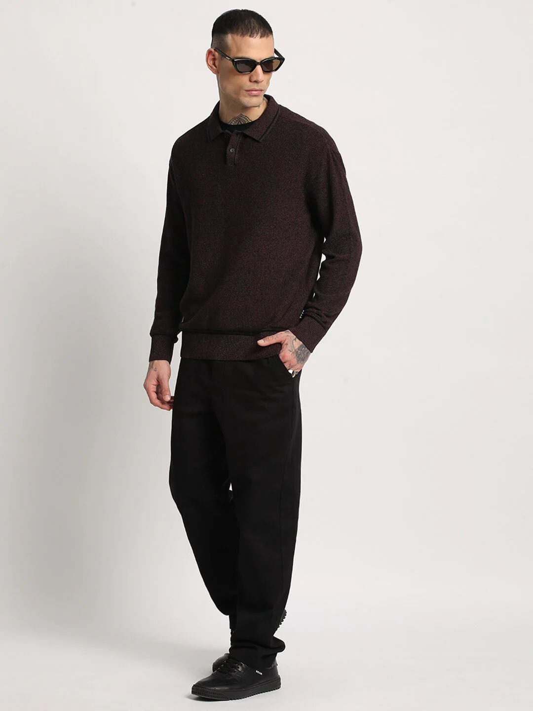 THE BEAR HOUSE Men Solid Pure Cotton Shirt Collar Sweater - Image 6