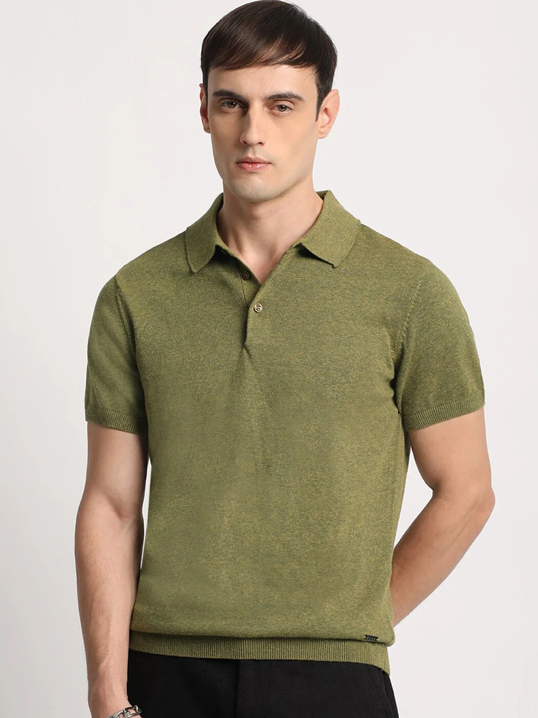 THE BEAR HOUSE Men Solid Regular Fit Cotton Polo Collar T-Shirt - Image 2