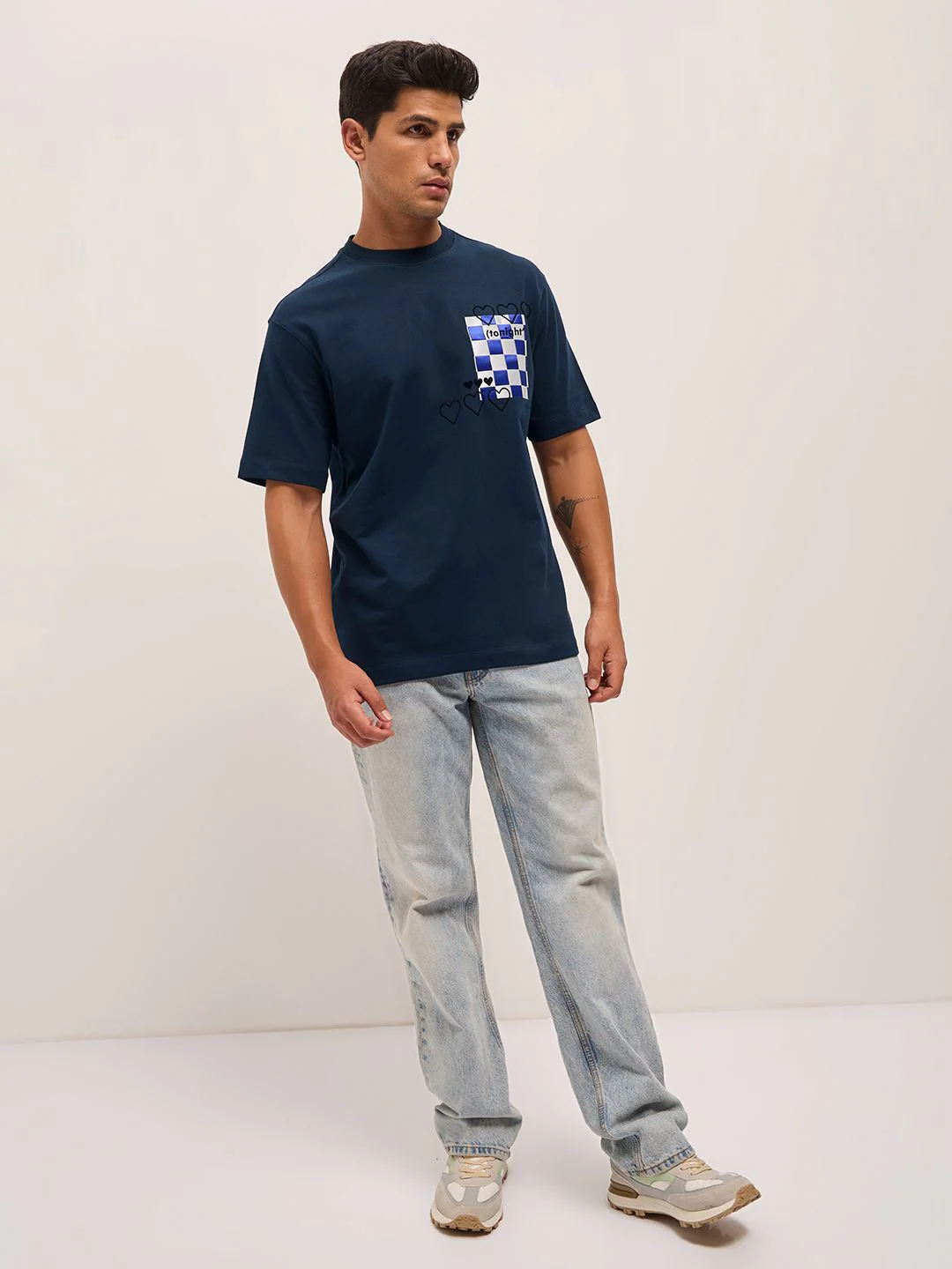 THE BEAR HOUSE Men Solid Round Neck Pure Cotton Oversized T-shirt - Image 6