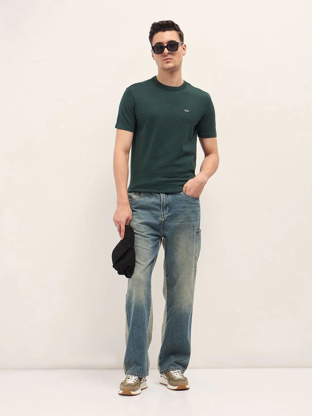 THE BEAR HOUSE Men Solid Round Neck Cotton T-shirt - Image 4