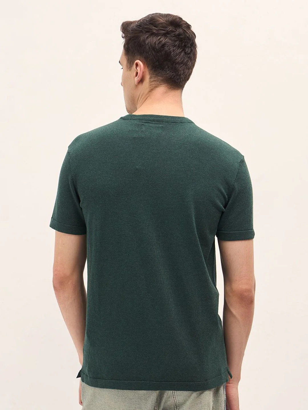 THE BEAR HOUSE Men Solid Round Neck Cotton T-shirt - Image 5