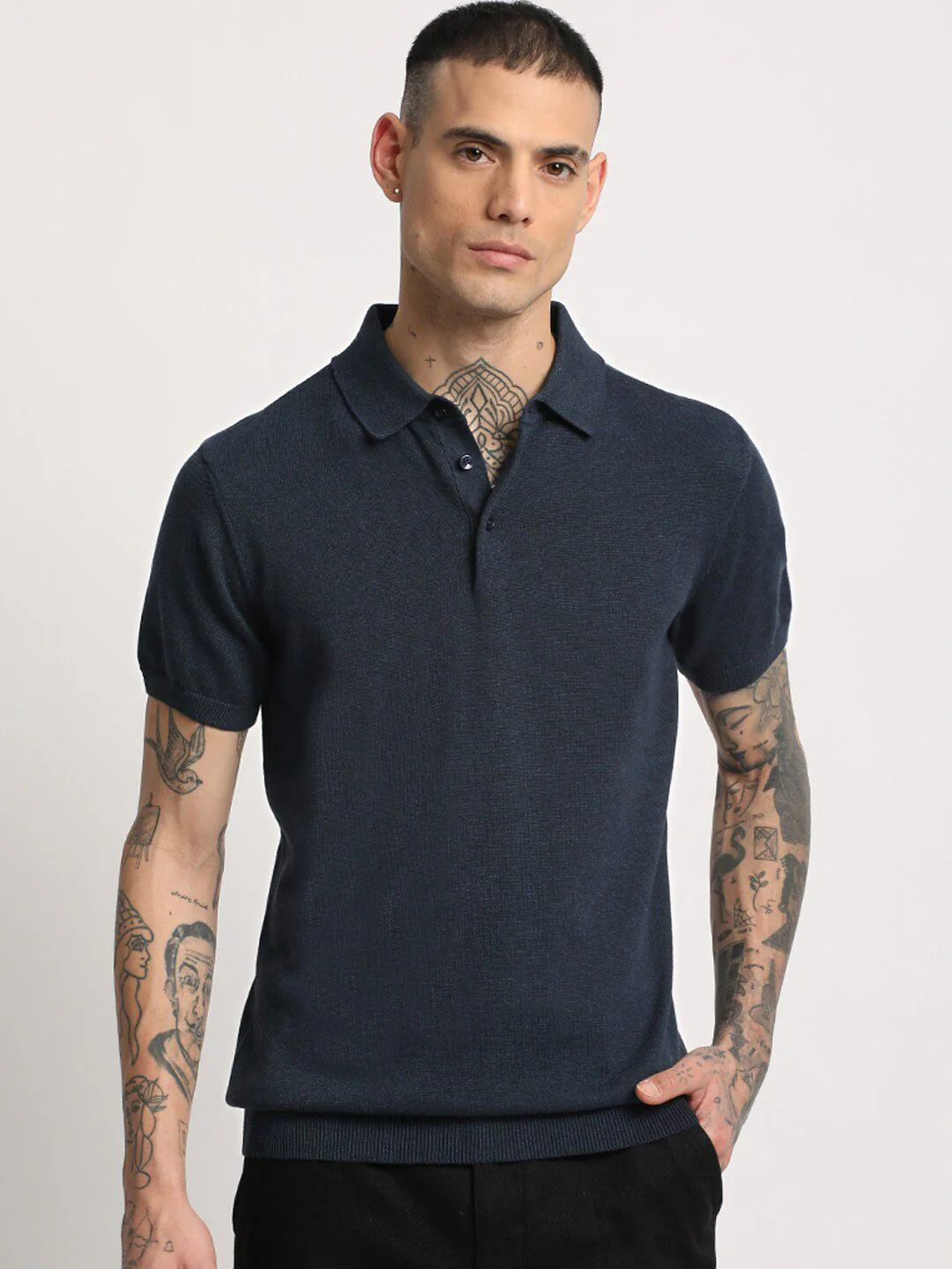 THE BEAR HOUSE Men Solid Slim Fit Cotton Polo Collar T-Shirt - Image 2