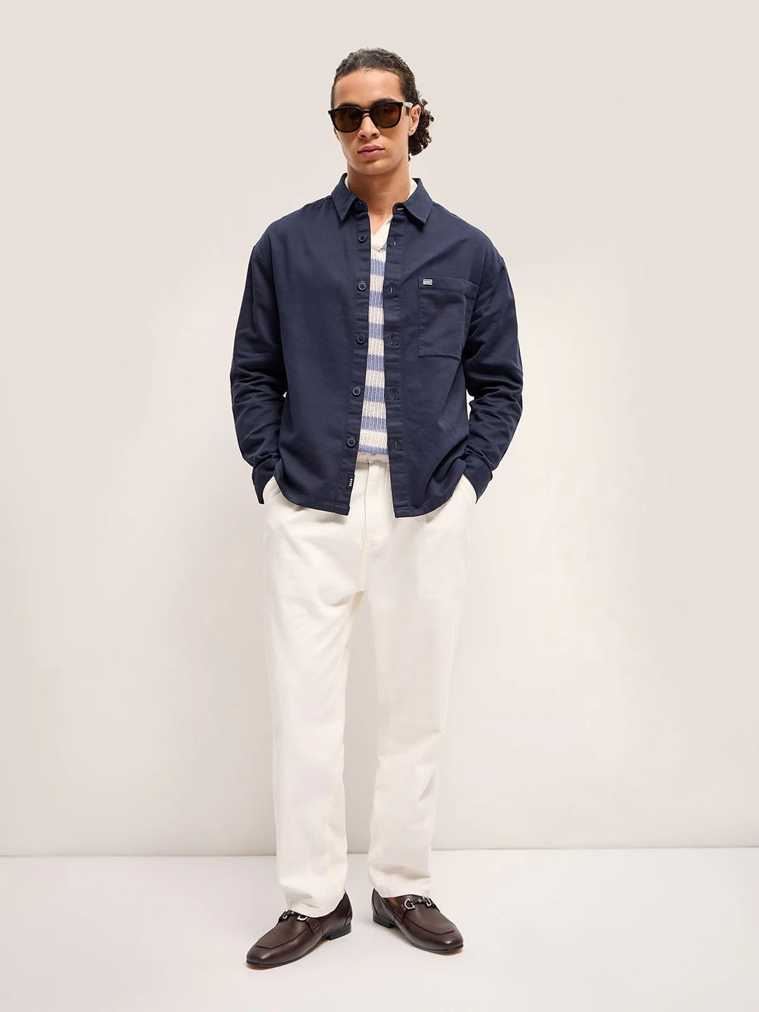 THE BEAR HOUSE Men Solid Spread Collar Oversized Shirt - Image 4