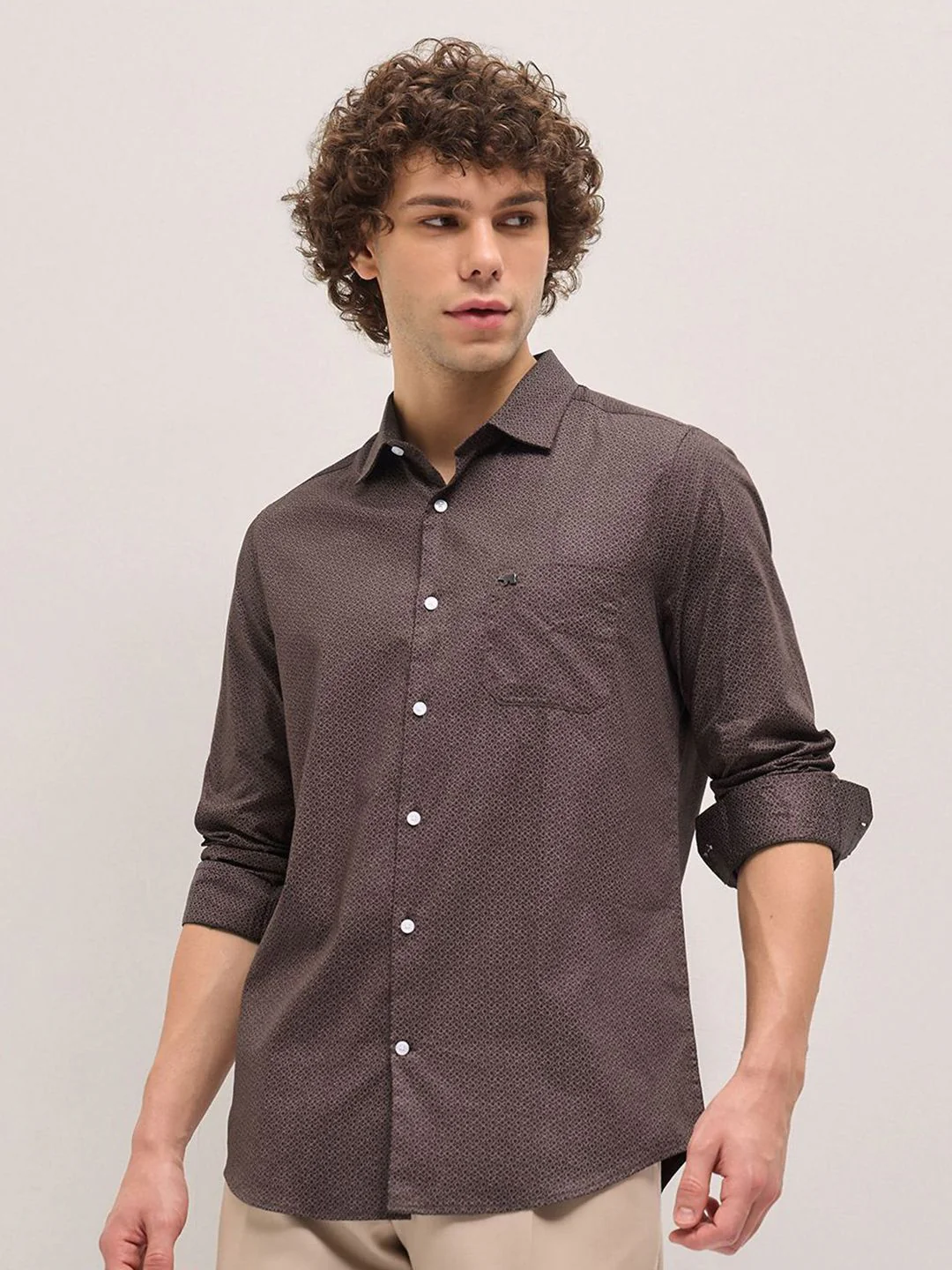 THE BEAR HOUSE Men Spread Collar Geometric Printed Pure Cotton Tailored Fit Formal Shirt