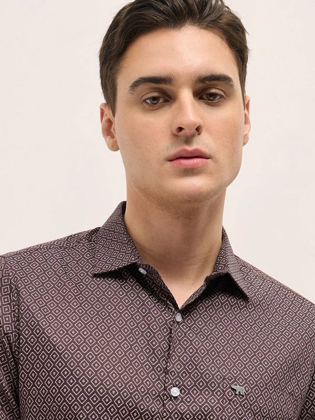 THE BEAR HOUSE Men Spread Collar Geometric Printed Cotton Tailored Fit Formal Shirt - Image 2