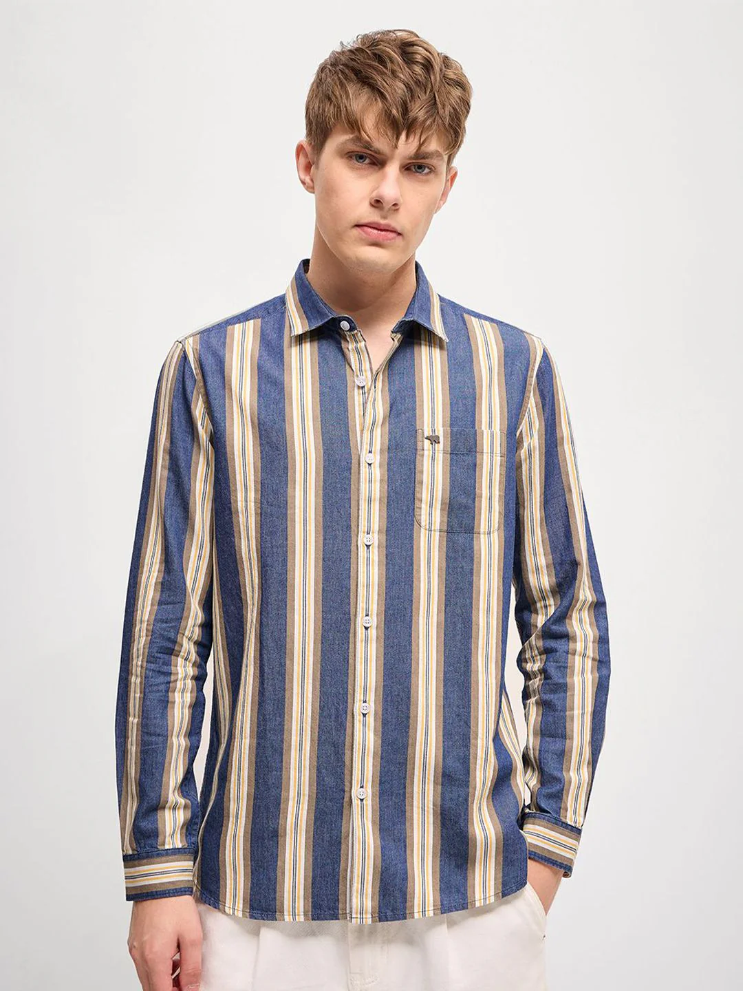 THE BEAR HOUSE Men Spread Collar Multi Striped Cotton Slim Fit Casual Shirt - Image 2