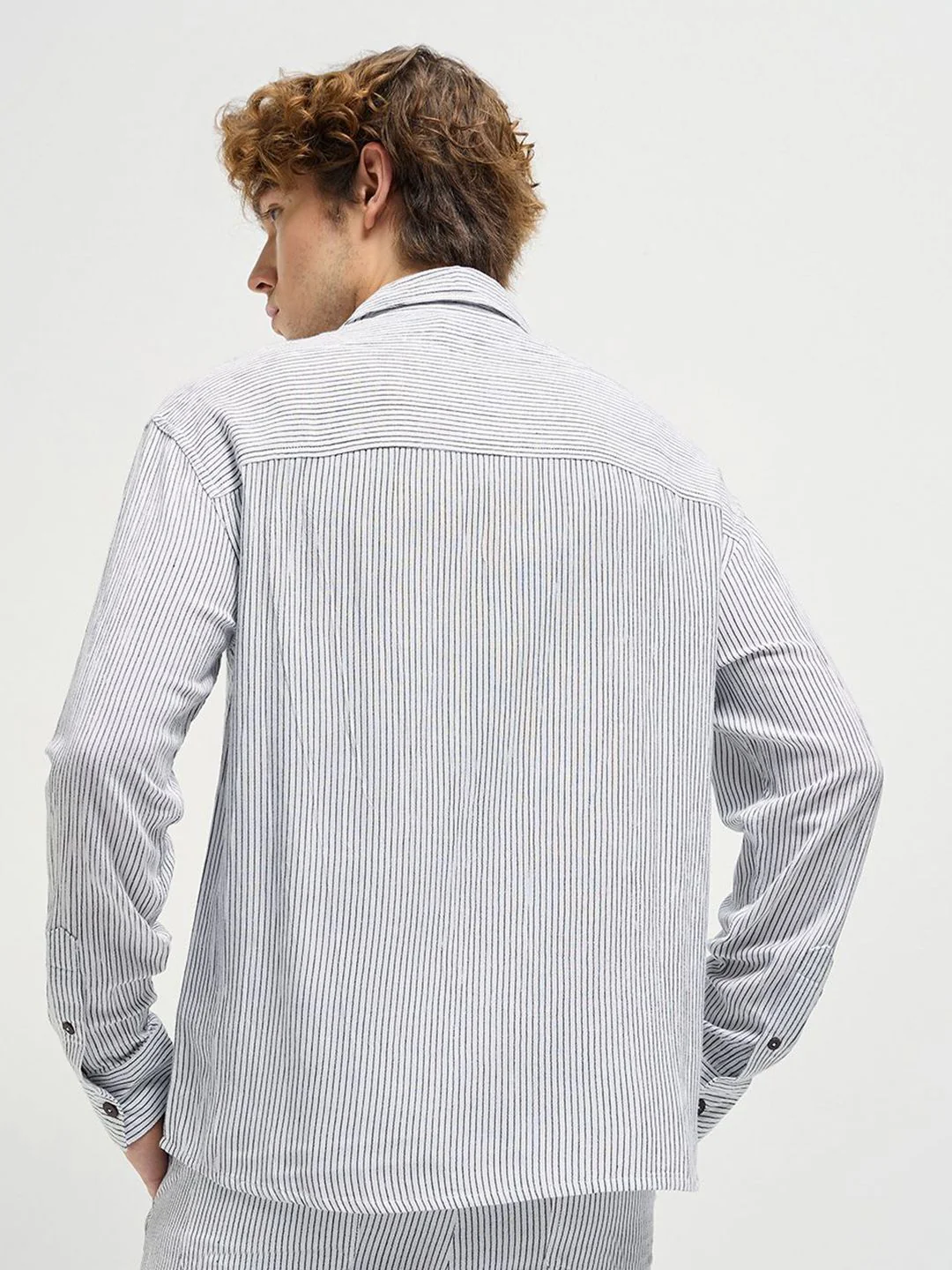 THE BEAR HOUSE Men Spread Collar Pinstripes Striped Casual Shirt - Image 5