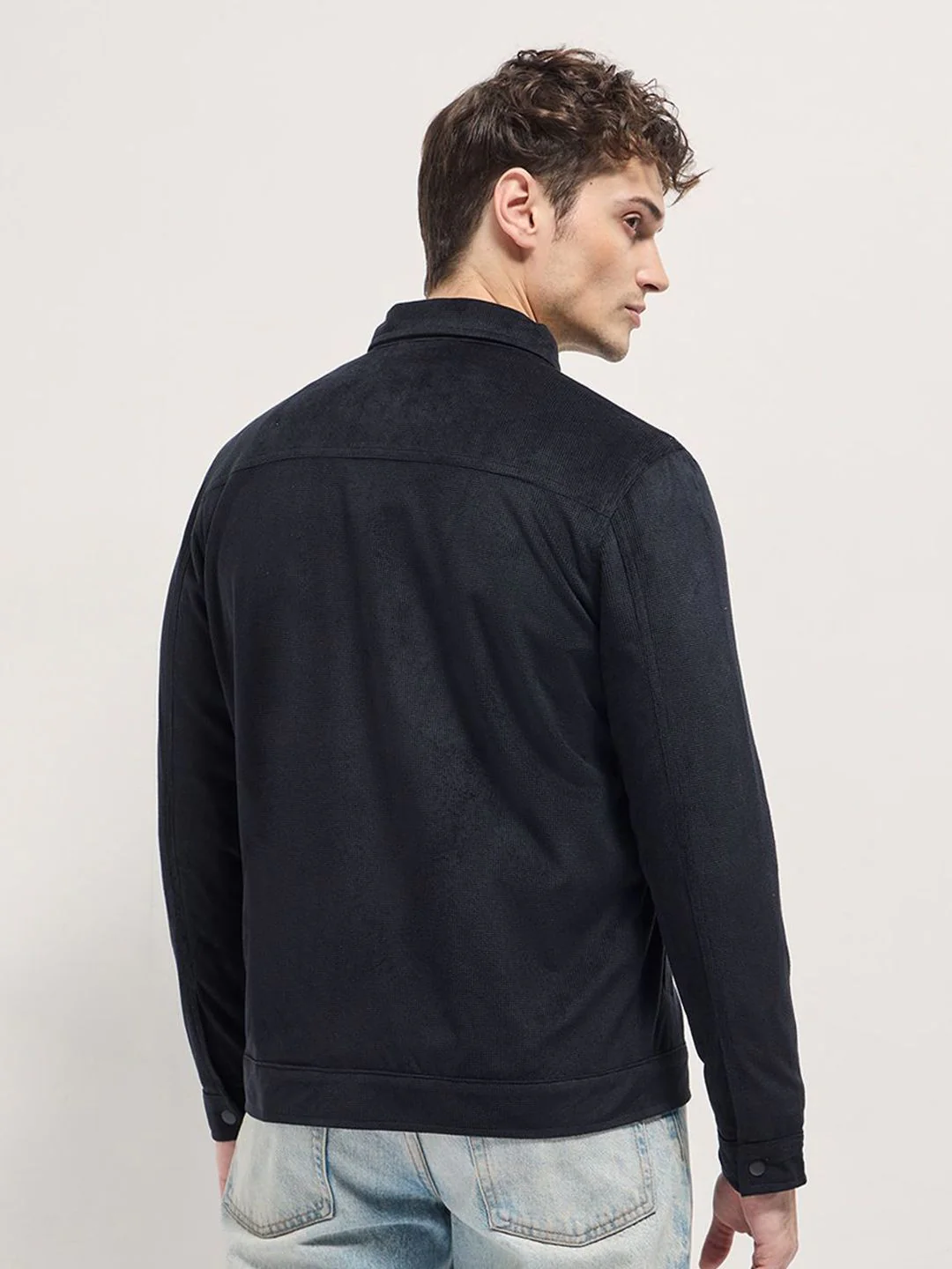 THE BEAR HOUSE Men Spread Collar Self Design Casual Tailored Lightweight Jacket - Image 5