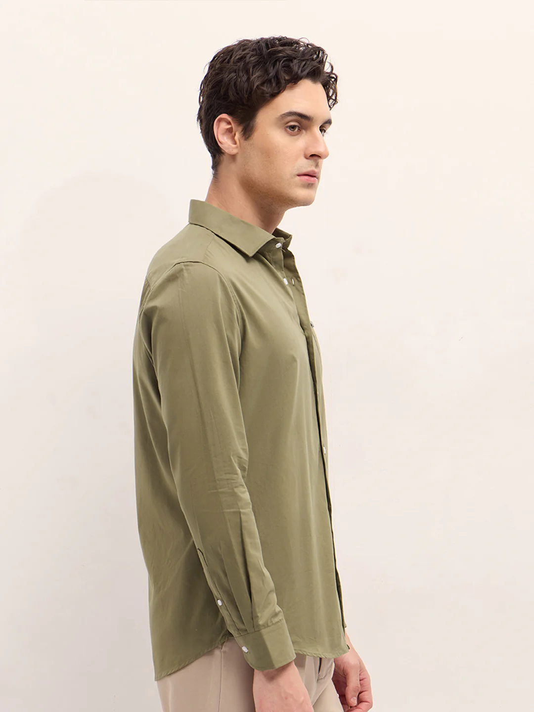 THE BEAR HOUSE Men Spread Collar Solid Cotton Casual Shirt - Image 3