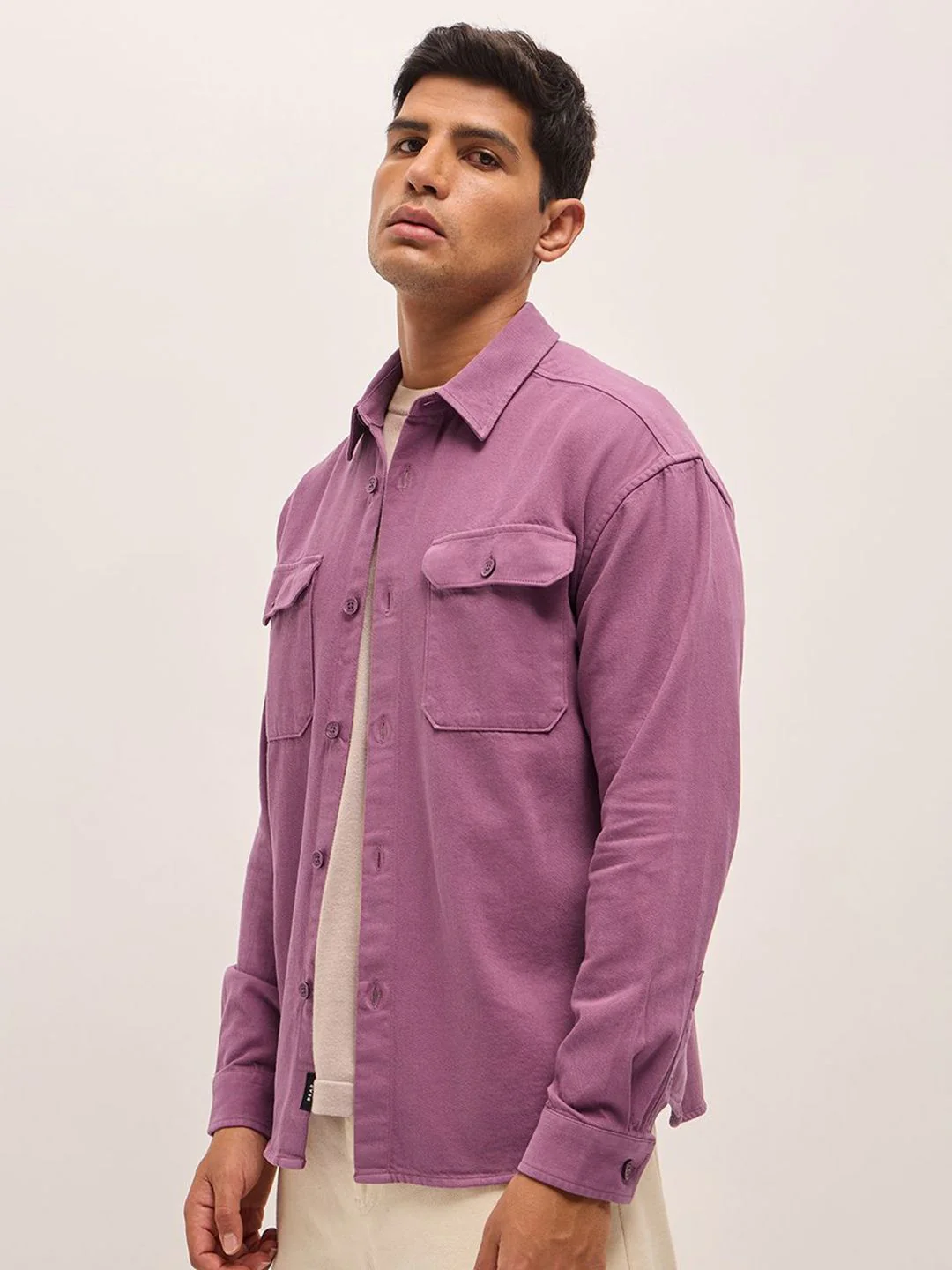 THE BEAR HOUSE Men Spread Collar Solid Cotton Relaxed Fit Casual Shirt - Image 3