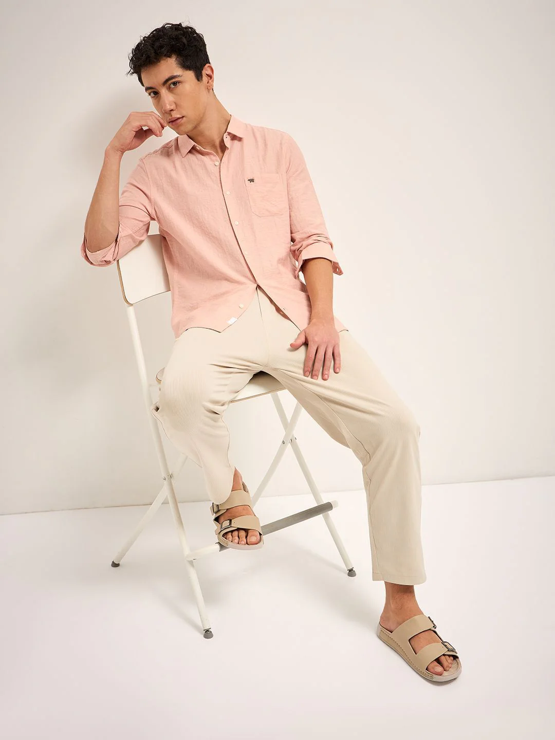 THE BEAR HOUSE Men Spread Collar Solid Nylon Slim Fit Casual Shirt - Image 4