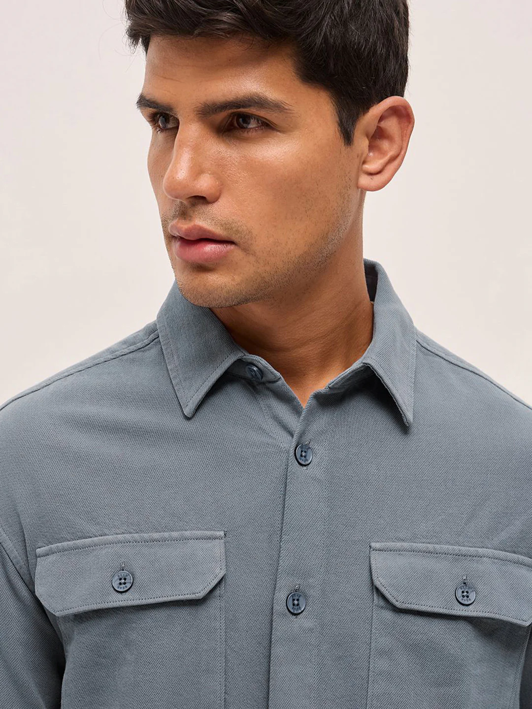 THE BEAR HOUSE Men Spread Collar Solid Pure Cotton Relaxed Fit Casual Shirt - Image 2