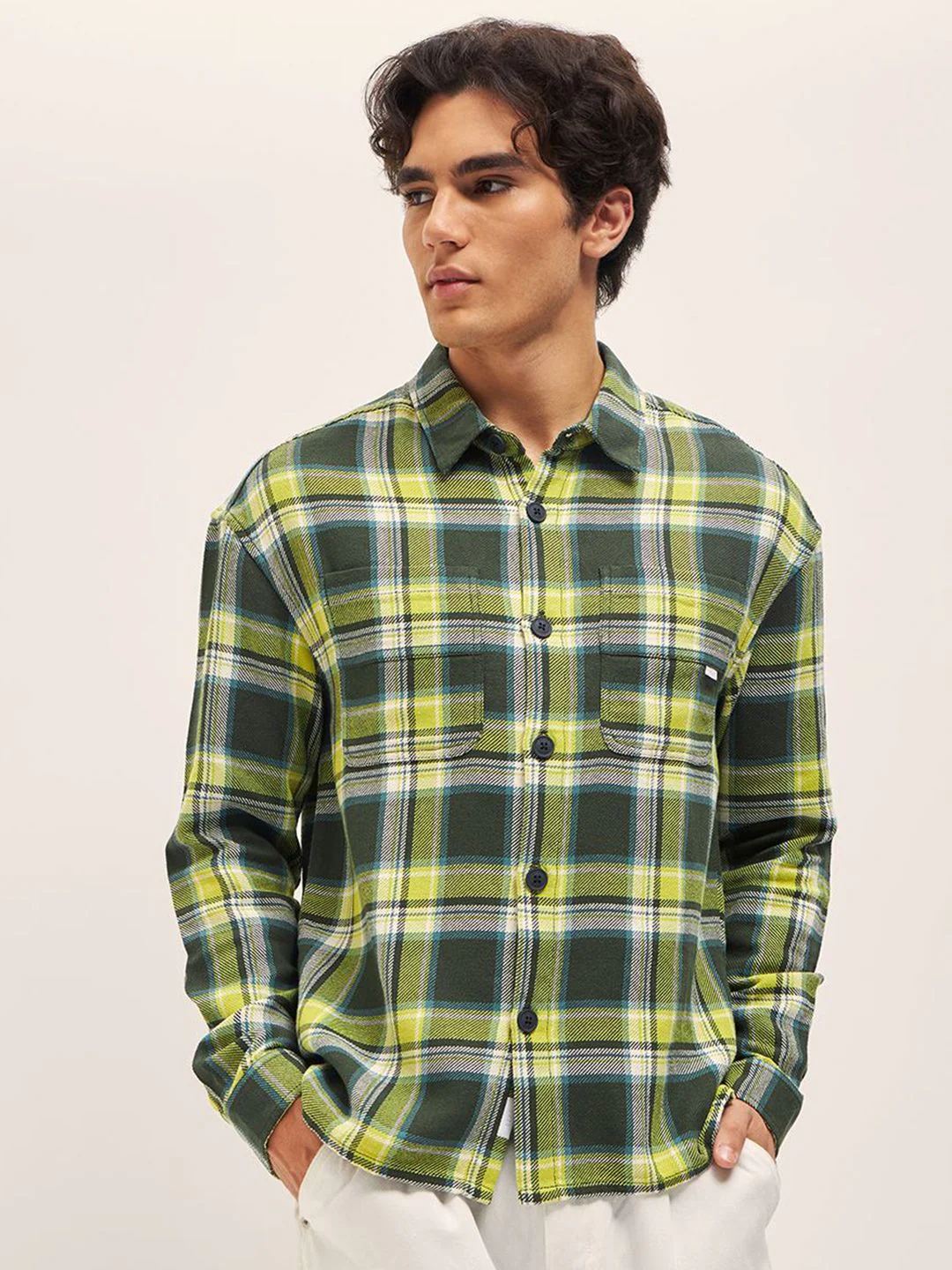 THE BEAR HOUSE Men Spread Collar Tartan Checked Pure Cotton Relaxed Fit Casual Shirt - Image 2
