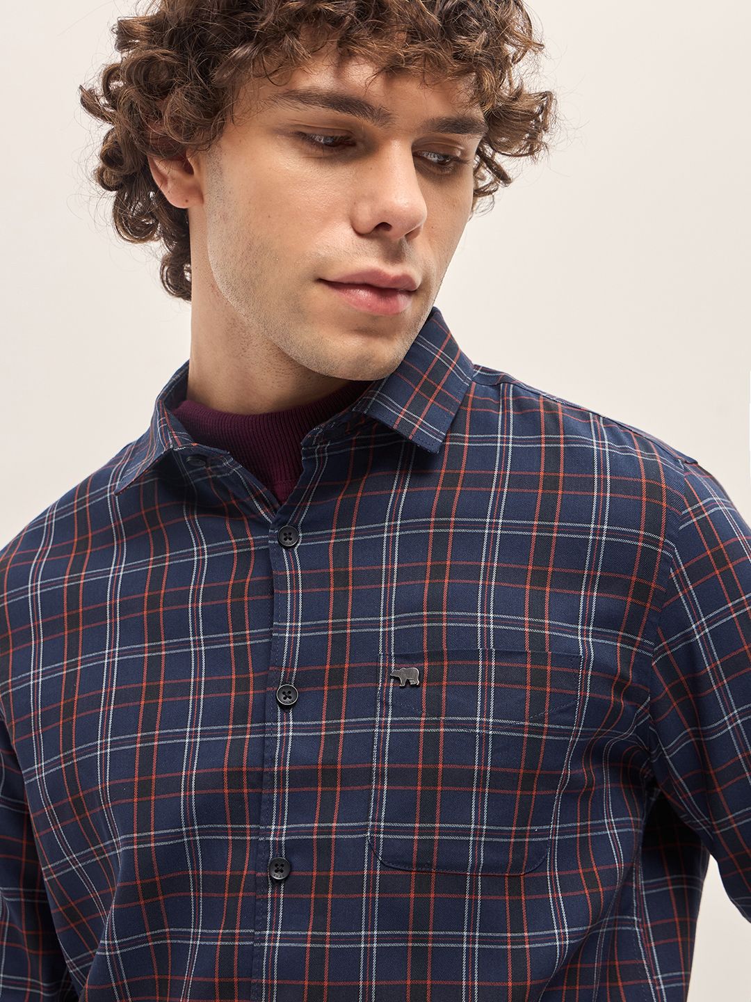 THE BEAR HOUSE Men Spread Collar Tartan Checked Slim Fit Casual Shirt - Image 2