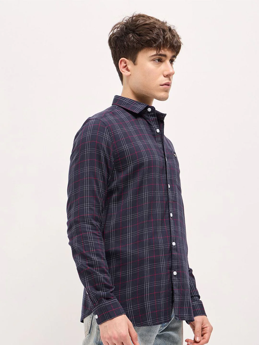 THE BEAR HOUSE Men Spread Collar Tartan Checked Slim Fit Shirt - Image 5