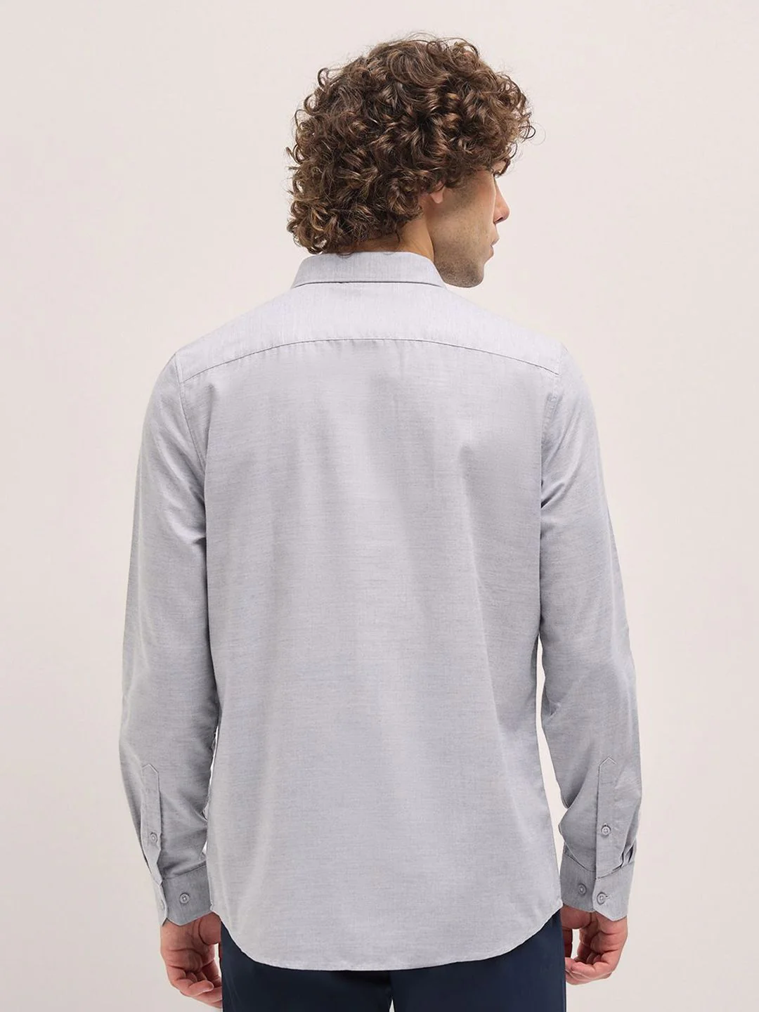 THE BEAR HOUSE Men Spread Collar Textured Solid Cotton Tailored Fit Formal Shirt - Image 5