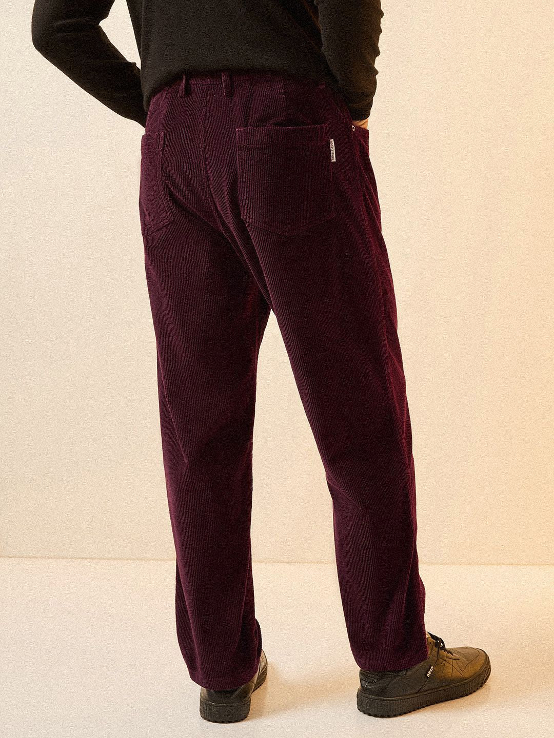 THE BEAR HOUSE Men Striped Loose Fit Corduroy Pleated Chinos Trousers - Image 3