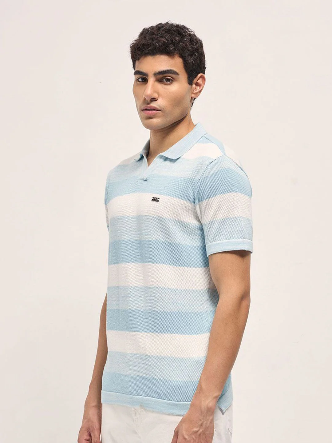 THE BEAR HOUSE Men Striped Polo Collar Cotton Slim Fit T-shirt - Image 3