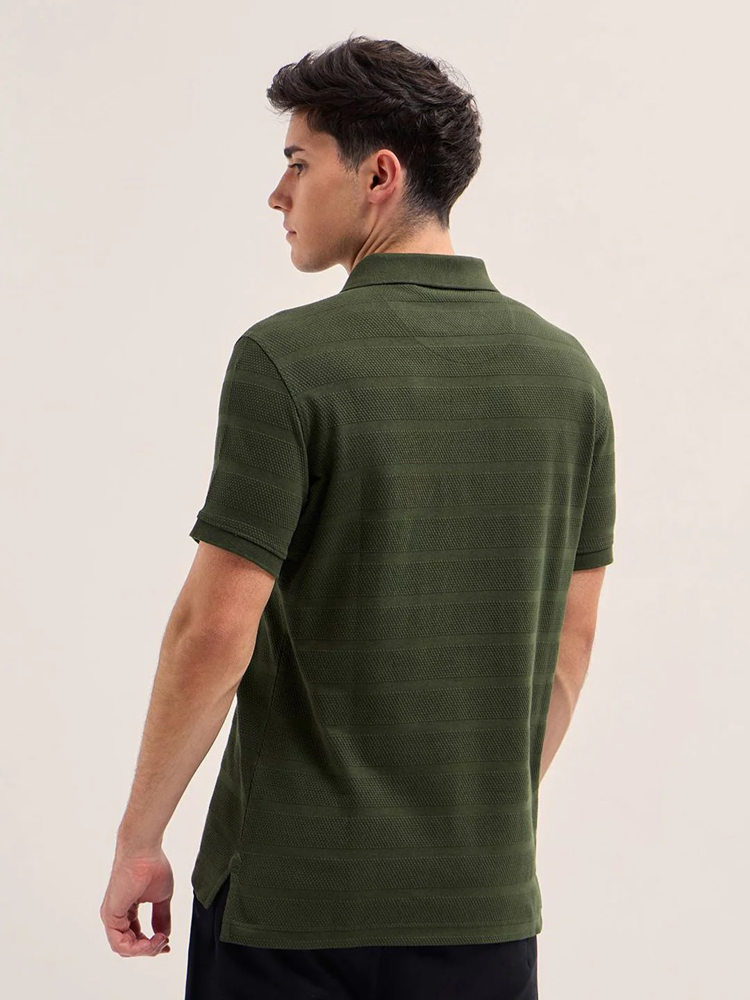 THE BEAR HOUSE Men Striped Polo Collar Pure Cotton T-shirt - Image 5