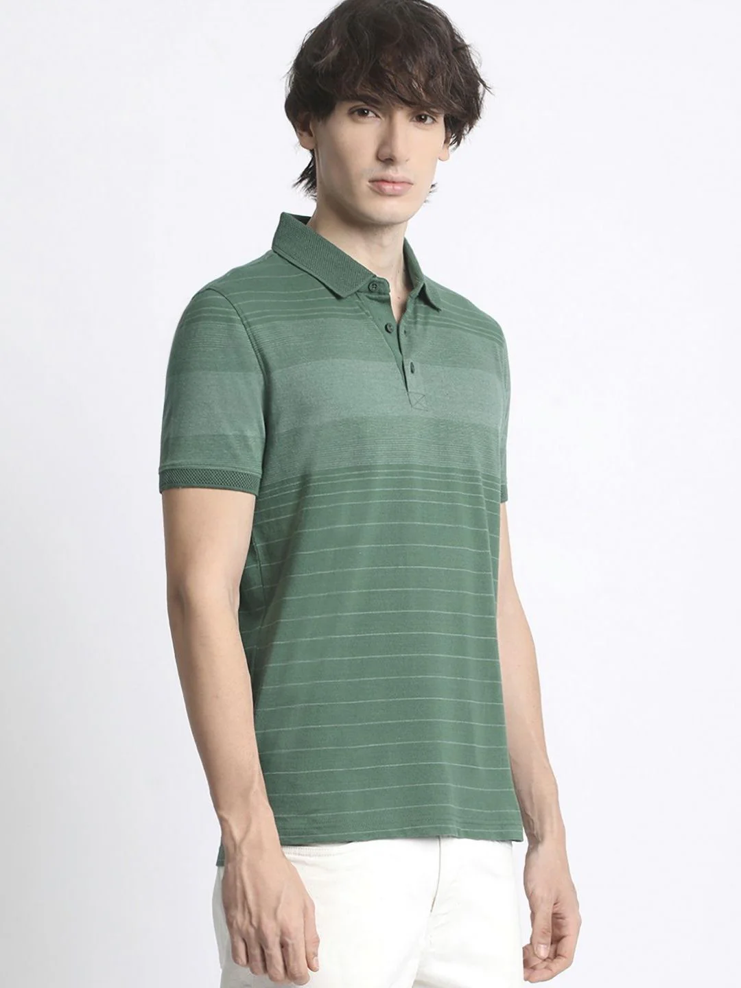 THE BEAR HOUSE Men Striped Polo Collar Slim Fit T-shirt - Image 3