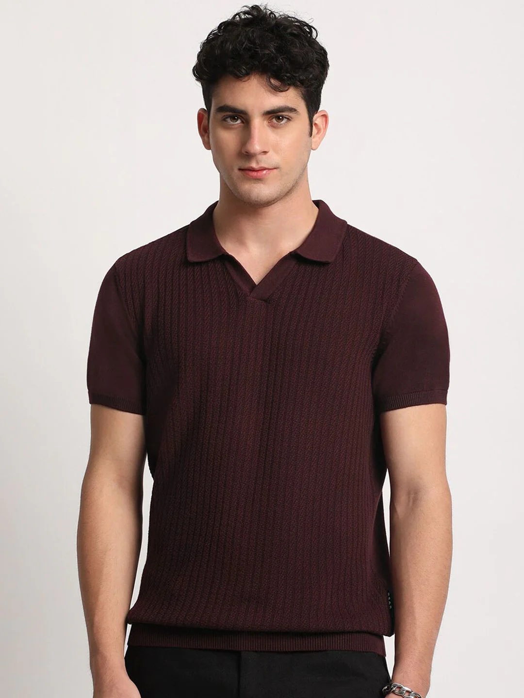 THE BEAR HOUSE Men Striped Regular Fit Pure Cotton Polo Collar T-Shirt - Image 2