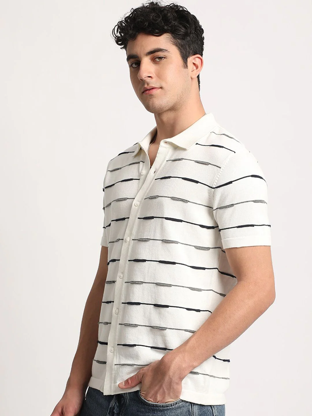 THE BEAR HOUSE Men Striped Regular Fit Cotton Polo Collar T-Shirt - Image 5