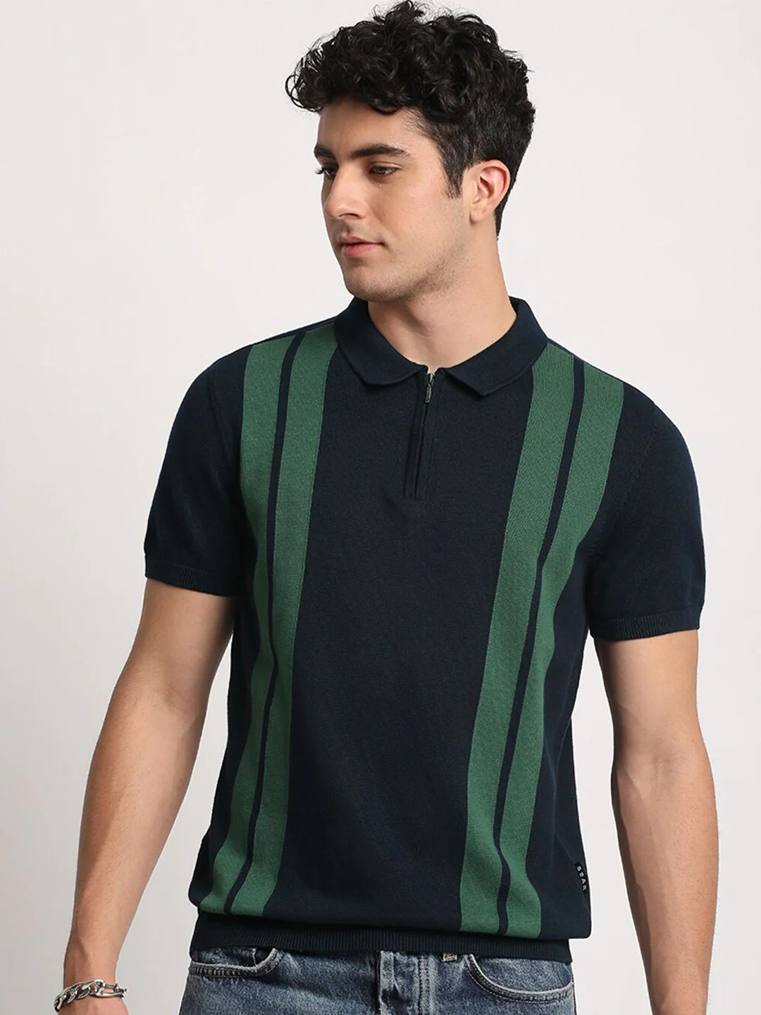 THE BEAR HOUSE Men Striped Regular Fit Cotton Polo Collar T-Shirt - Image 2
