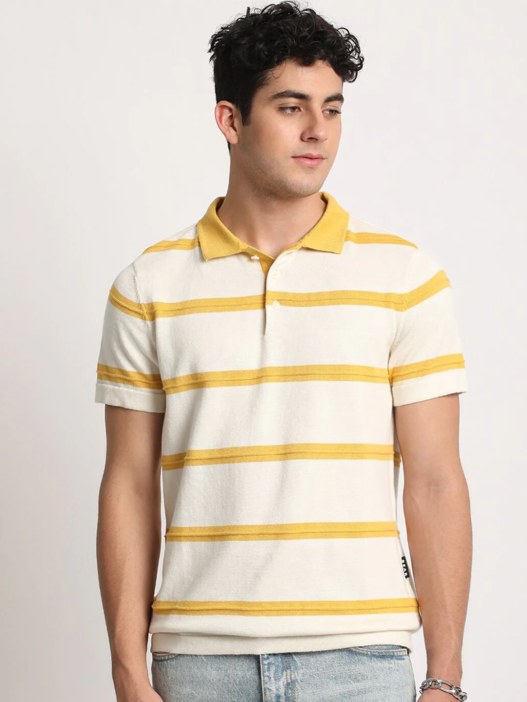THE BEAR HOUSE Men Striped Regular Fit Cotton Polo Collar T-Shirt - Image 2