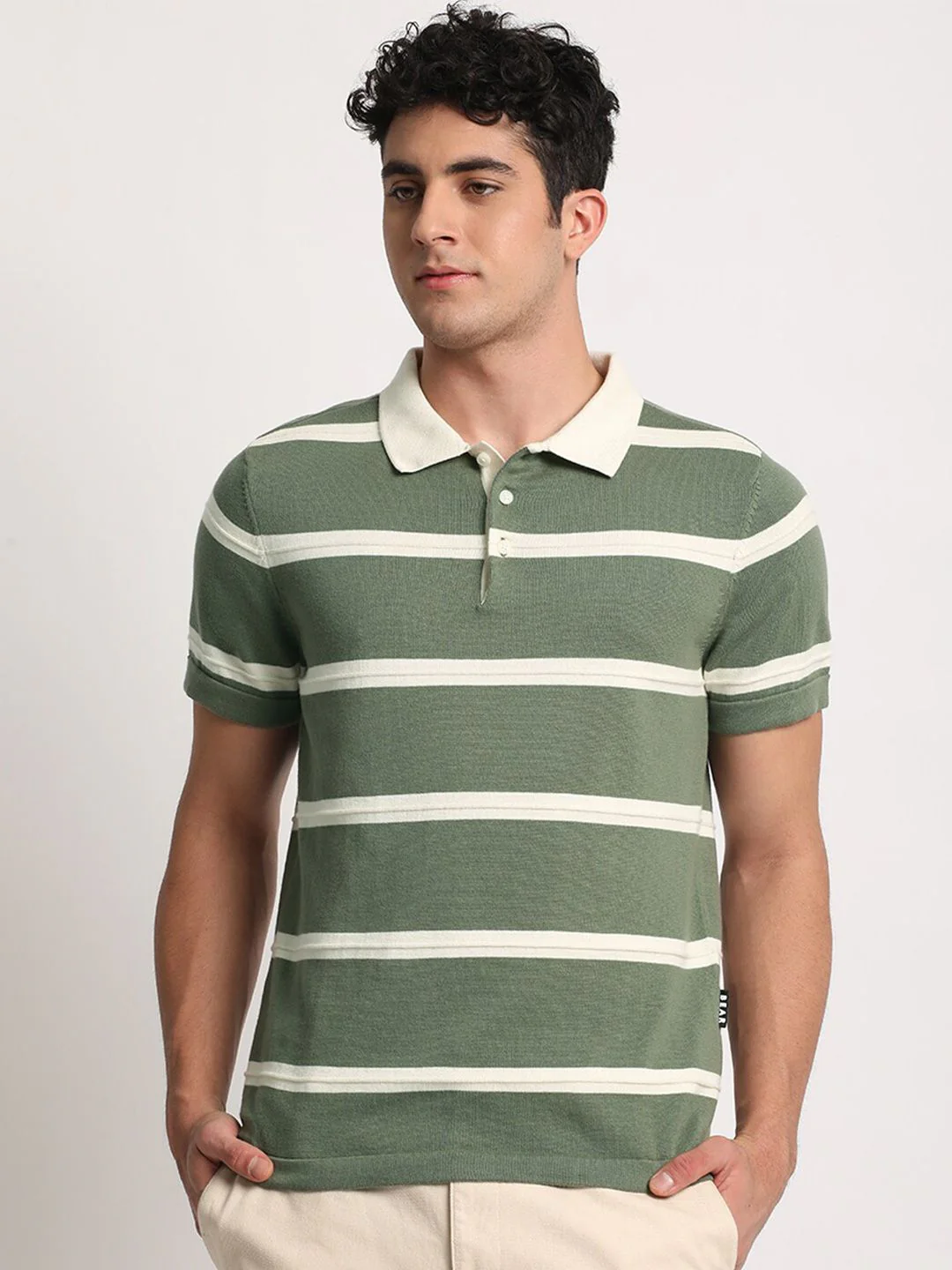 THE BEAR HOUSE Men Striped Regular Fit Cotton Polo Collar T-Shirt - Image 2
